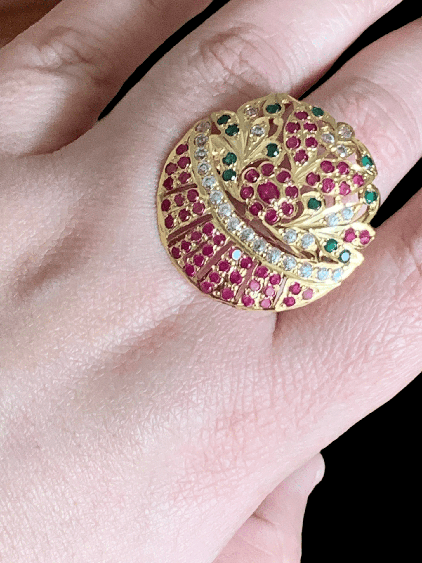 Ruby emerald gold plated silver ring ( READY TO SHIP )