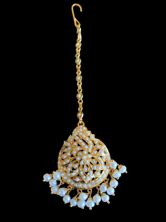 Gold plated silver tikka in fresh water pearls ( SHIPS IN 5 WEEKS )