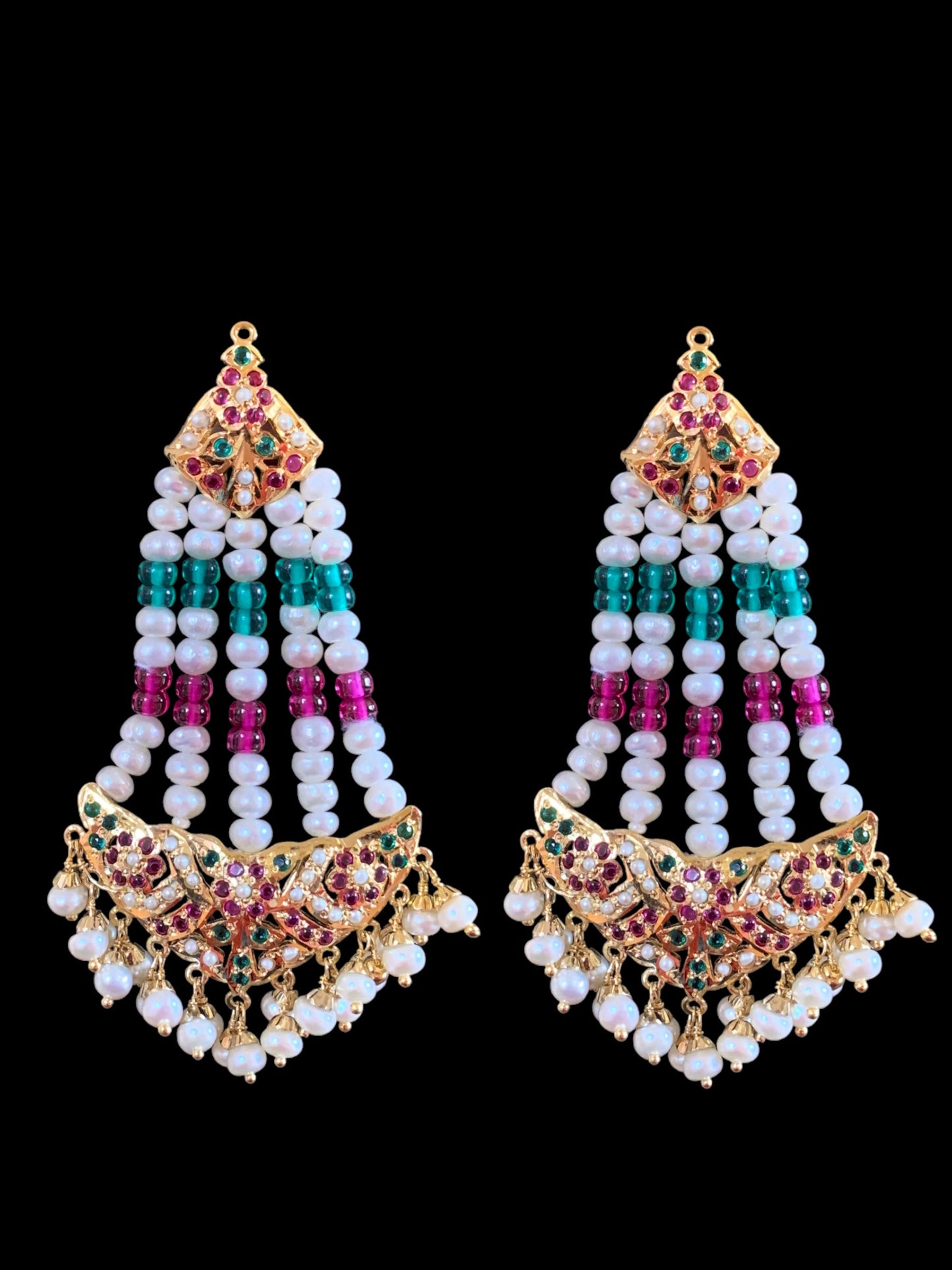 Gold plated silver ruby emerald jhoomar earrings ( READY TO SHIP )