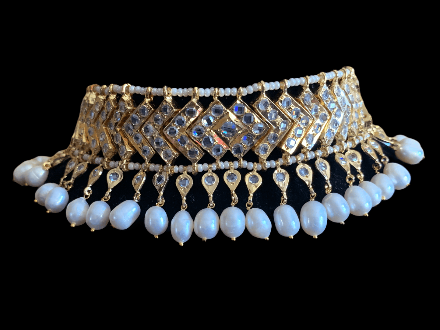 C86 MAHIRA v set in fresh water pearls  ( SHIPS IN 4 WEEKS )