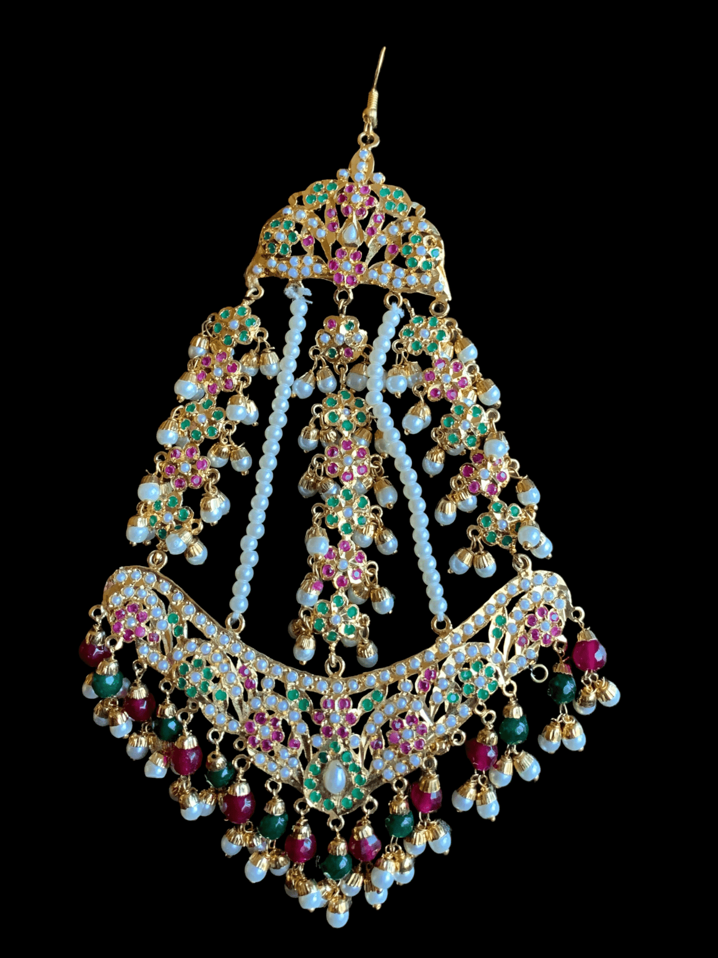 DJHR42 Punjabi jadau jhoomar in ruby emerald  ( READY TO SHIP)