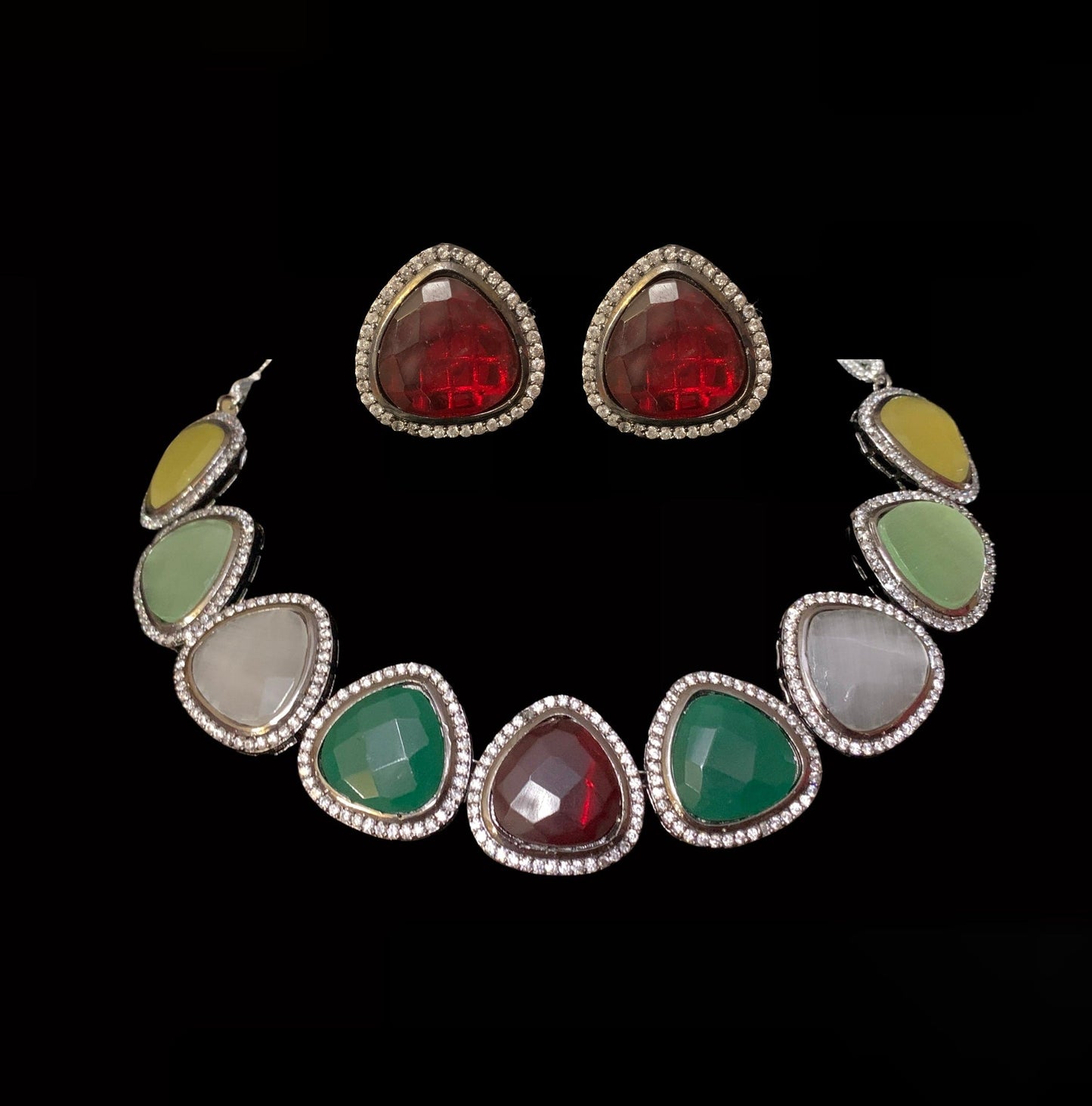 NS7 Victorian plated cz necklace - multicolor   ( READY TO SHIP )