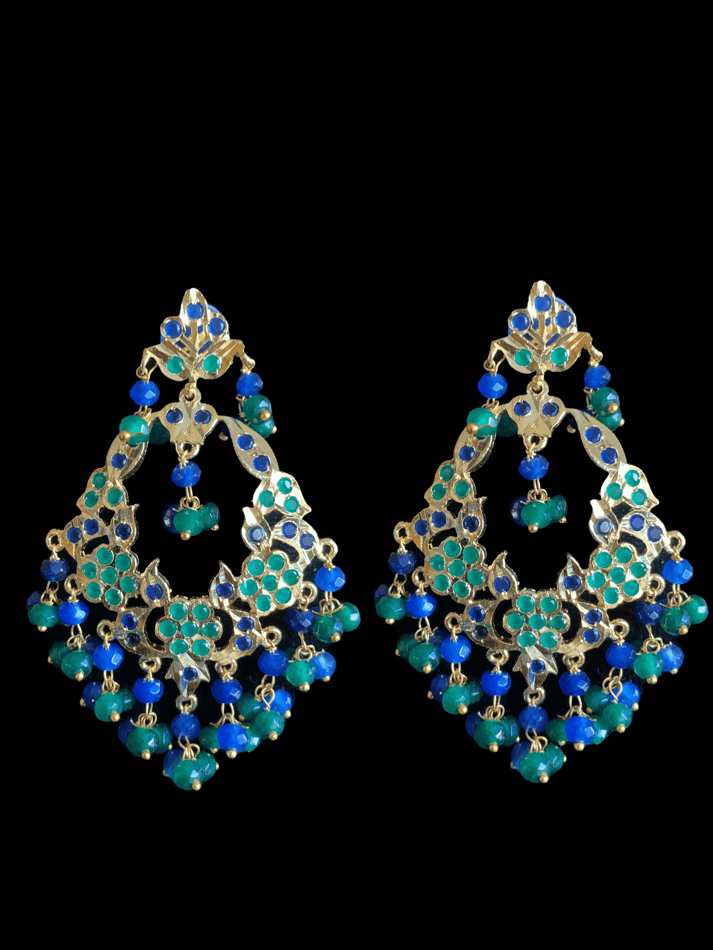 DJET36 Madhuri earrings tika set in blue green (SHIPS IN 4 WEEKS )