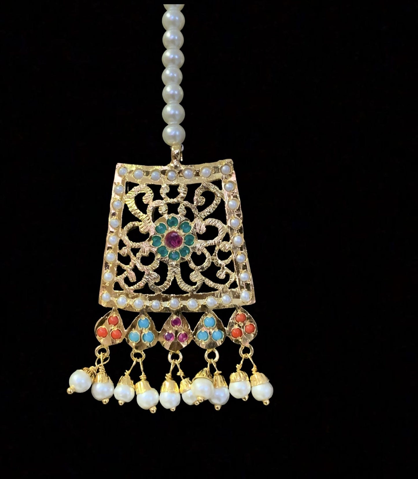 Safira necklace set with tika Navratan  ( READY TO SHIP)