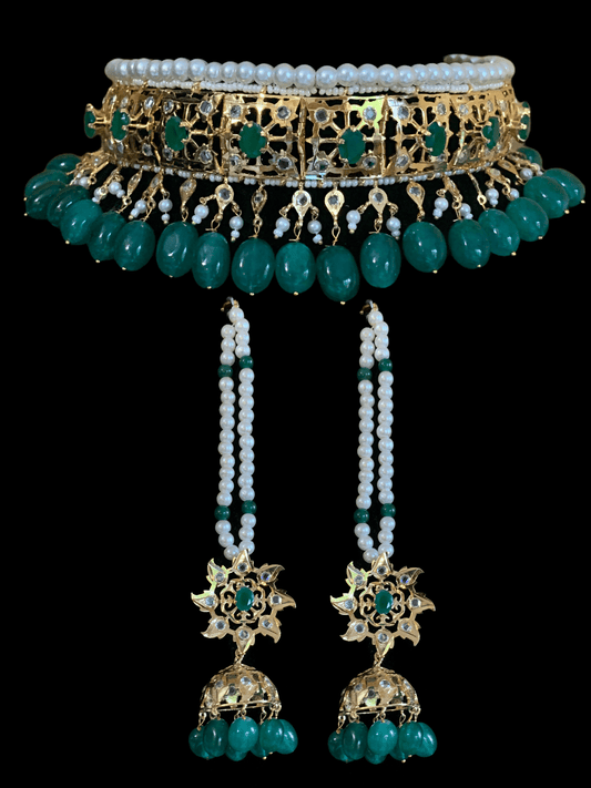 C110 jadavi lacha in emerald beads ( SHIPS IN 4 WEEKS )