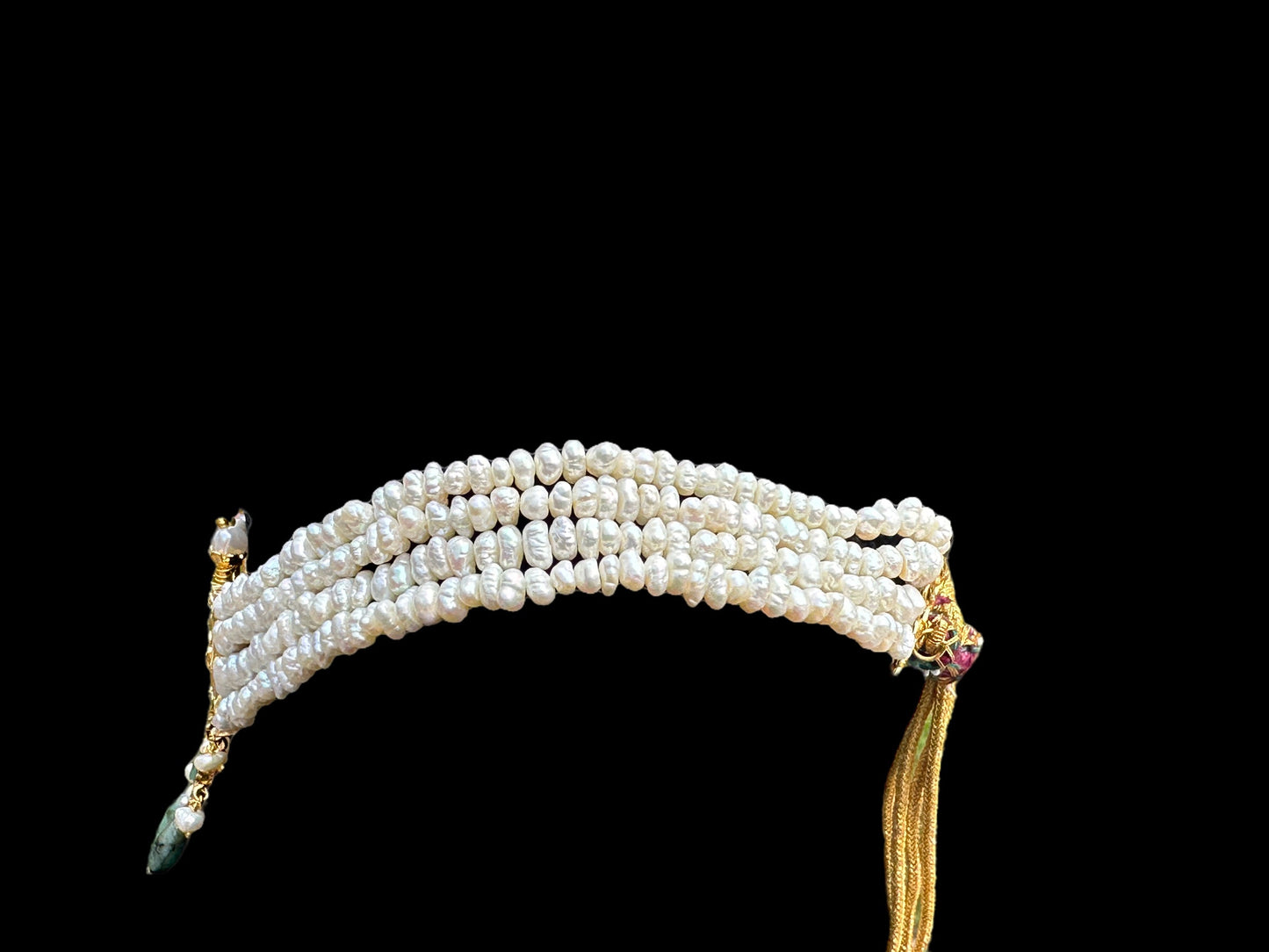 C242 Tirmani in choker style with jhumka  in fresh water pearls and emerald  (READY TO SHIP)