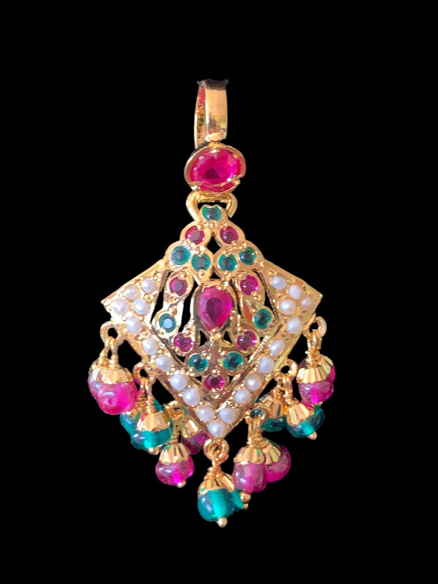 Gold plated silver pendant set in ruby emerald ( SHIPS IN 5 WEEKS )