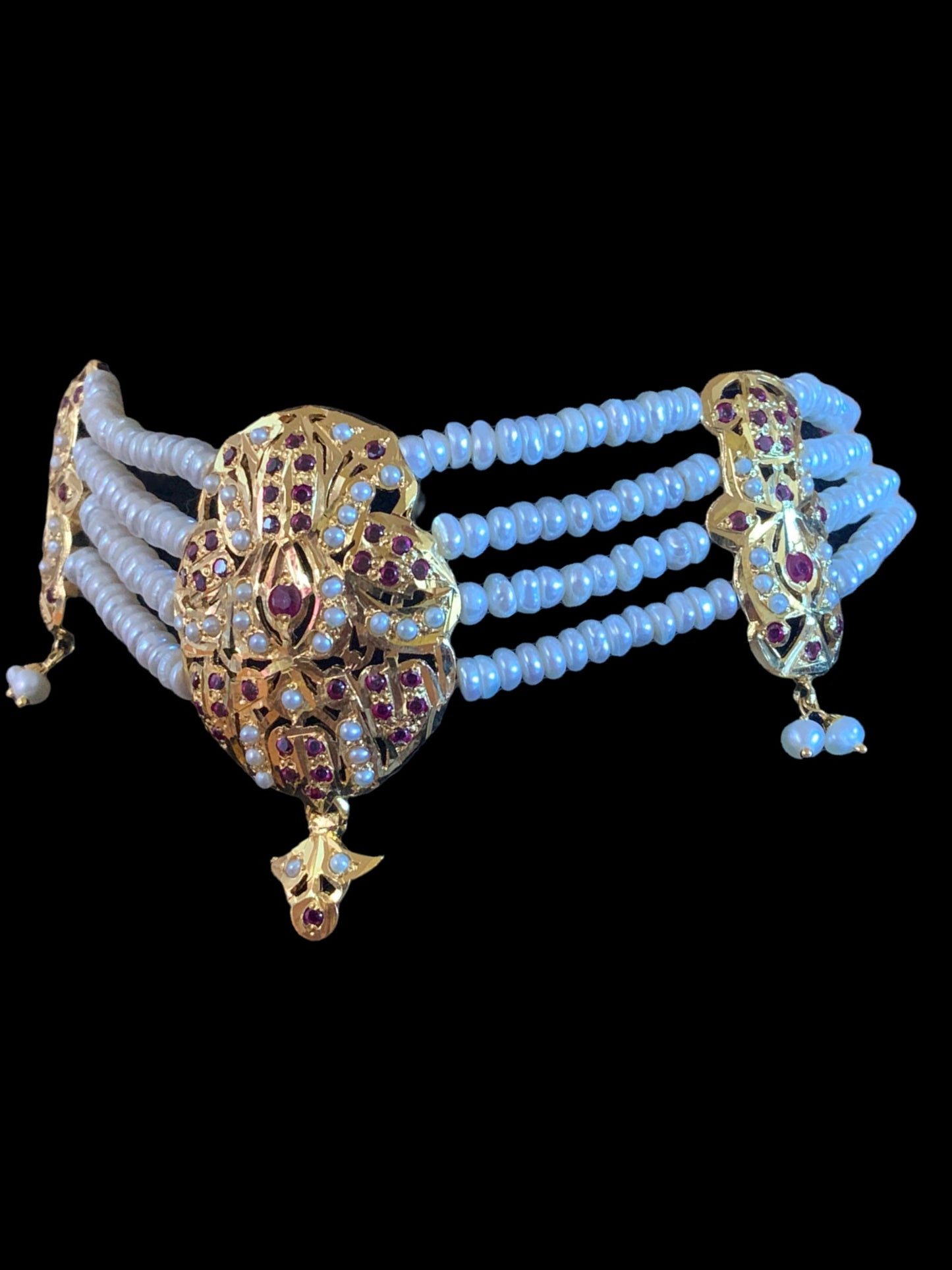 ALARNA gold plated silver choker in rubies and fresh water pearls ( SHIPS IN 5 WEEKS )