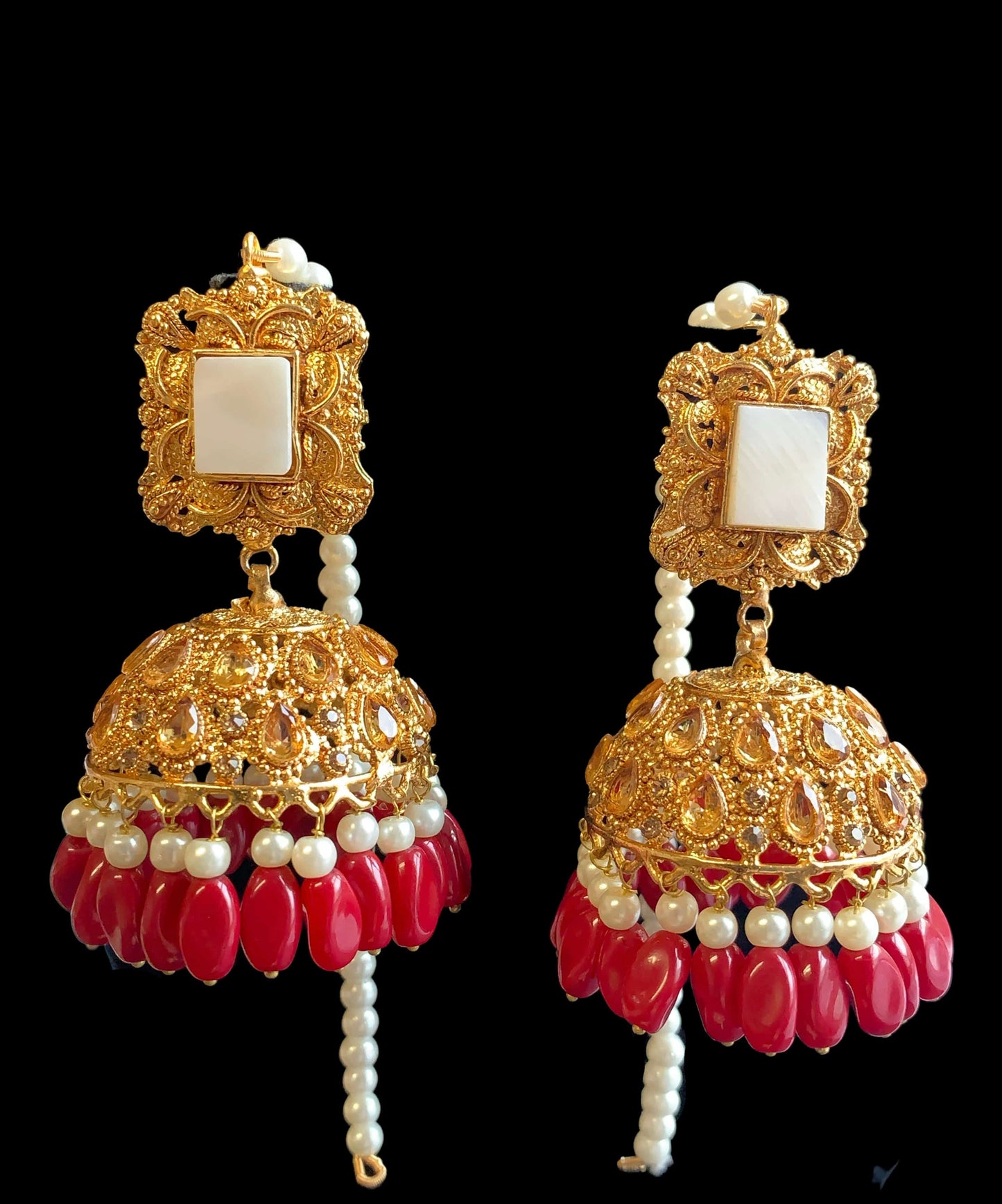 DJET32 Gold plated jhumka earrings and tika set ( READY TO SHIP )