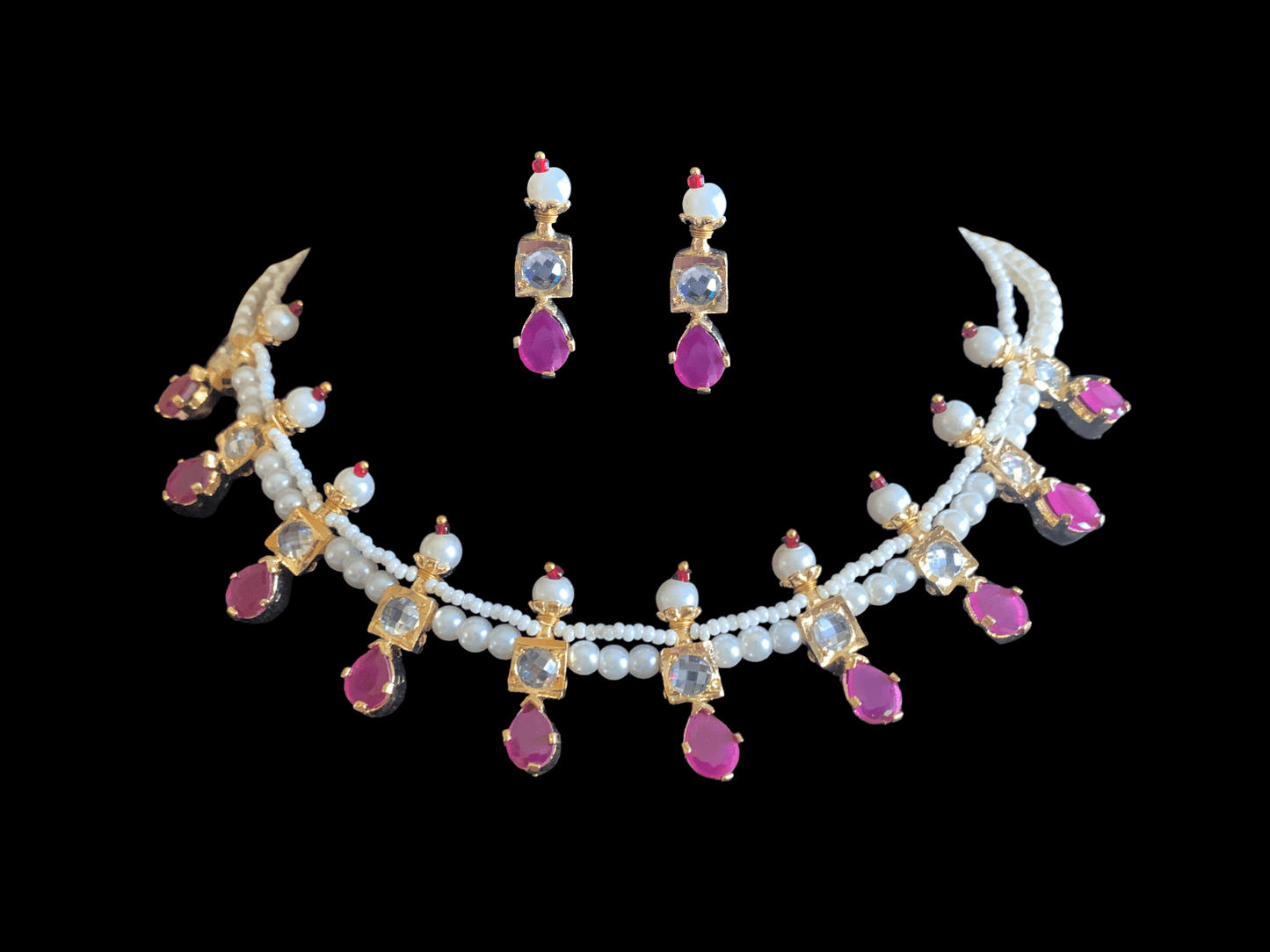 NS226 Kiara necklace set in ruby  ( READY TO SHIP )