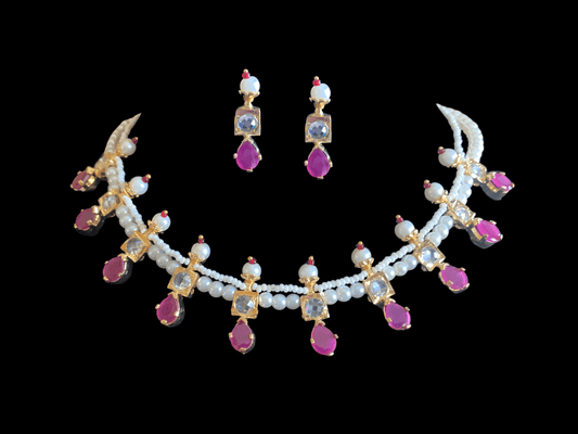 NS226 Kiara necklace set in ruby  ( READY TO SHIP )