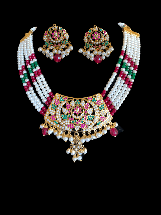 NS326 Ava short necklace set in ruby emerald  ( SHIPS IN 4 WEEKS )