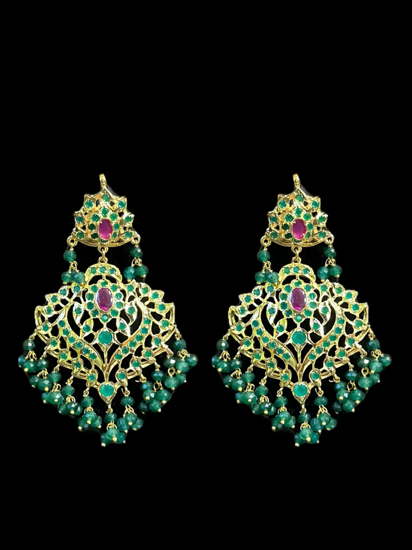 DJET41 Ekta ruby emerald earrings tika (READY TO SHIP )