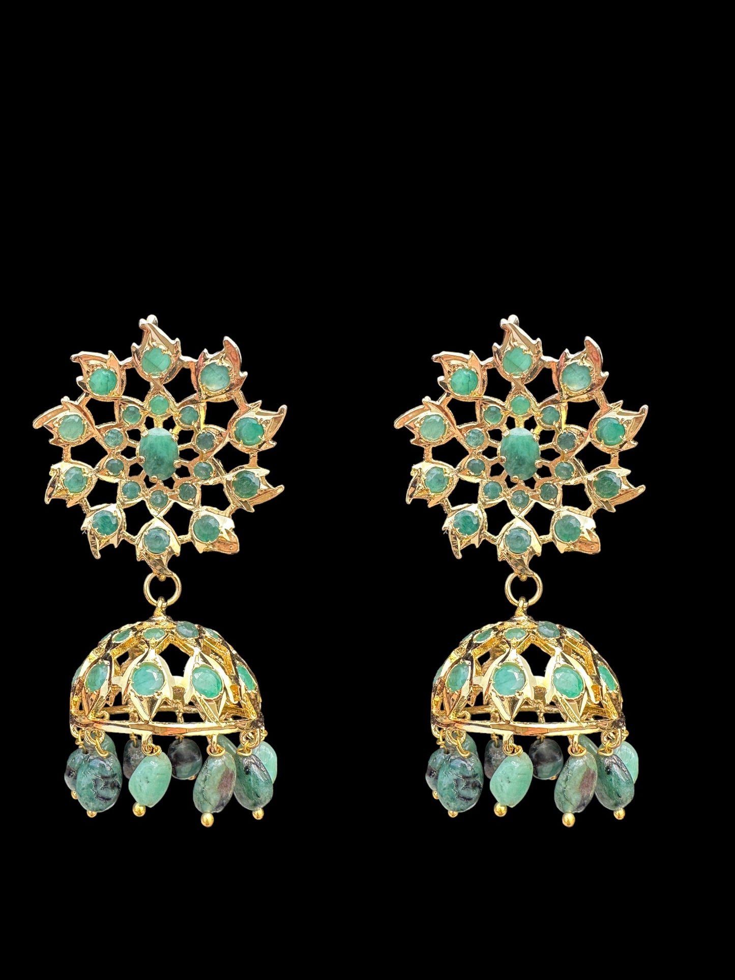 C242 Tirmani in choker style with jhumka  in fresh water pearls and emerald  (READY TO SHIP)