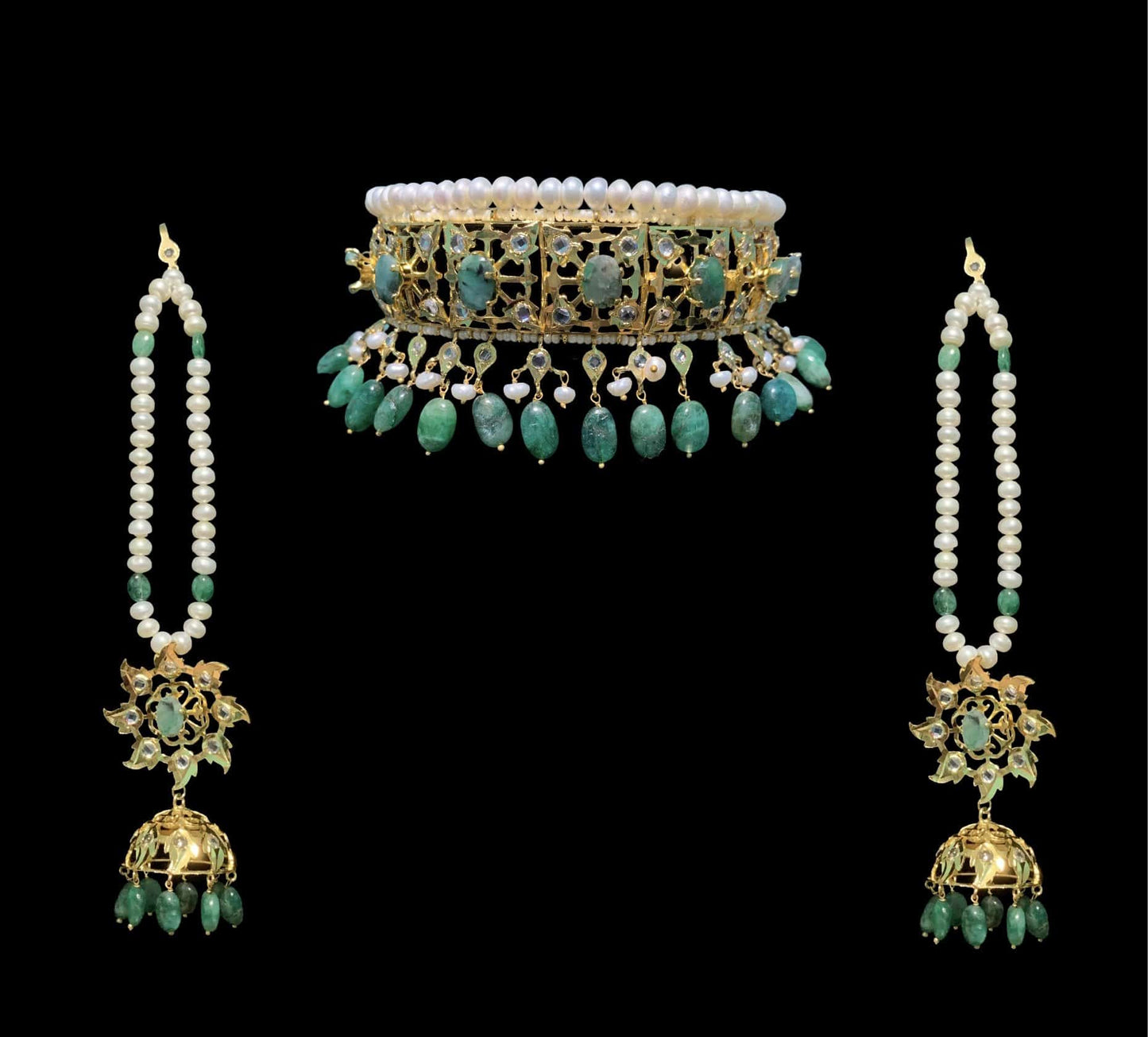Insia bridal jadavi lacha satlada set in emeralds , ( SHIPS IN 4 WEEK )