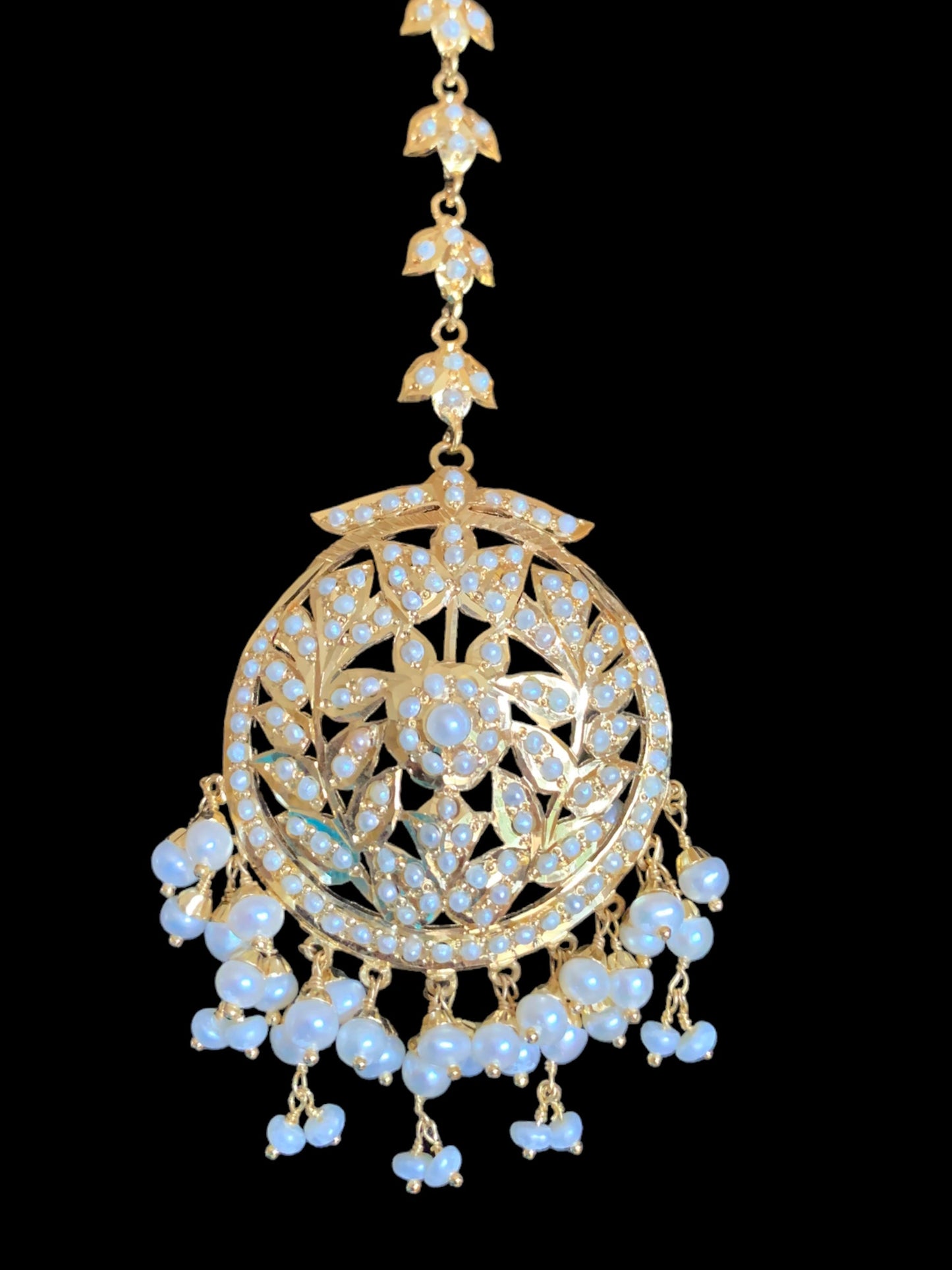 Gold plated silver tika in fresh water pearls ( SHIPS IN 5 WEEKS )