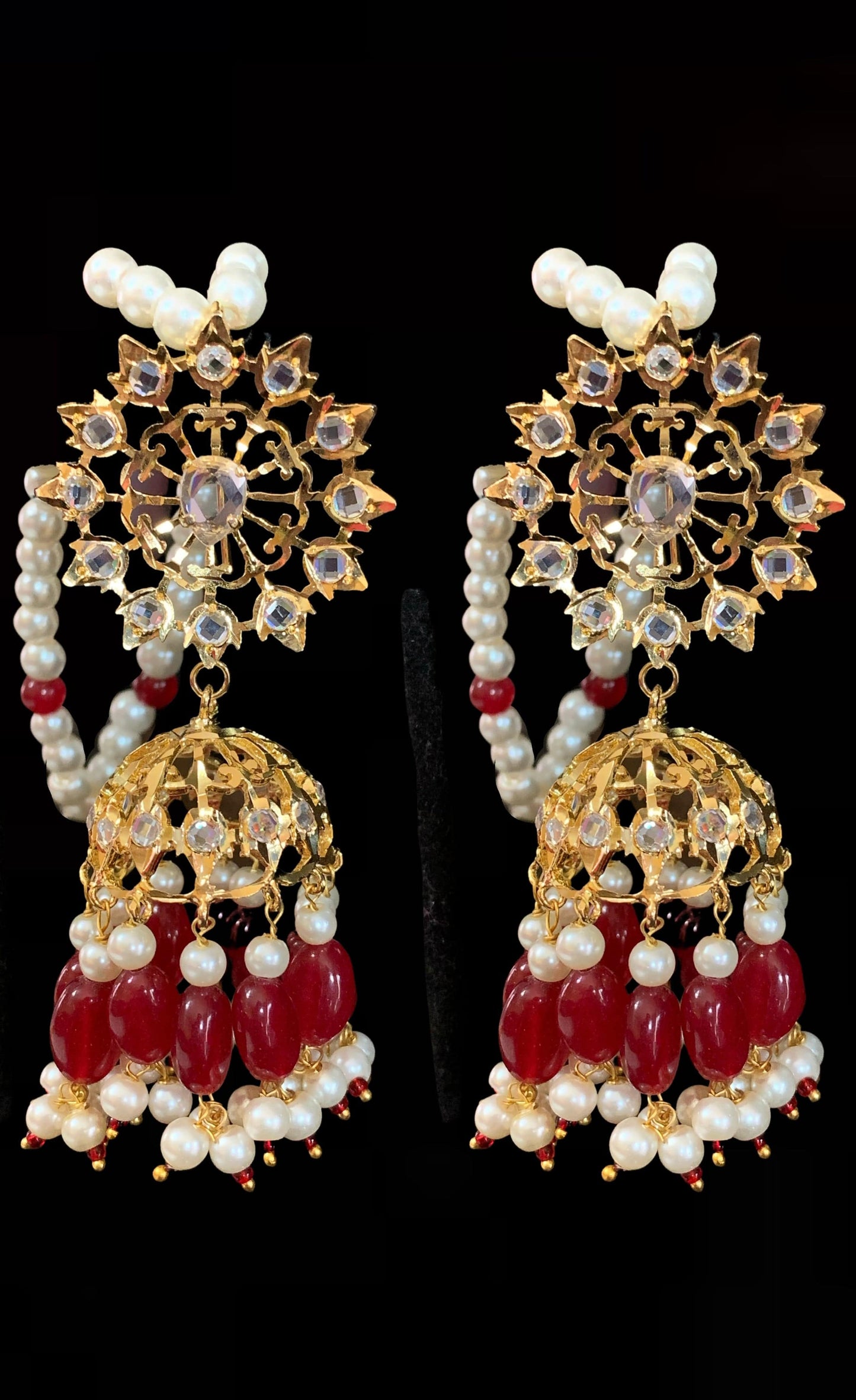 DER191 Karanphool jhumka - ruby  ( READY TO SHIP)