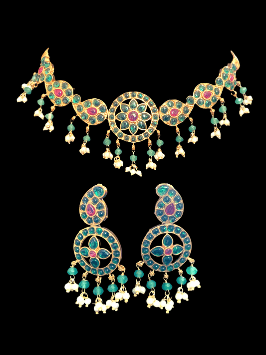 C74 ruby emerald  choker - green and ruby ( READY TO SHIP )