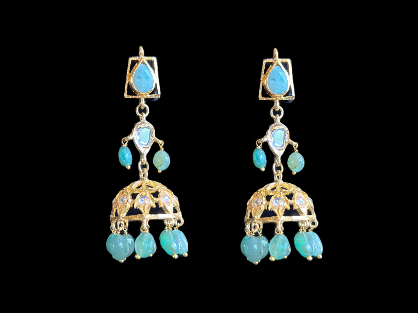 RAKIBA gold plated silver necklace set in emerald  with fresh water pearls ( SHIPS IN 5 WEEKS )