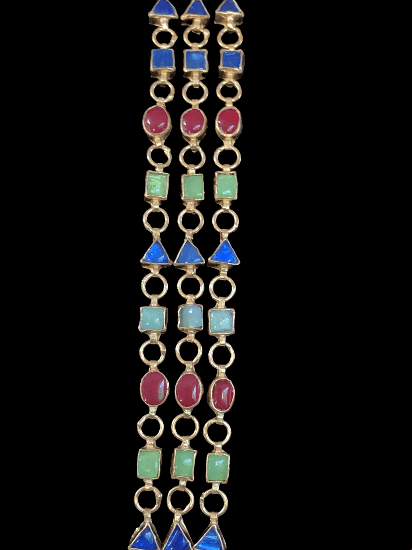 SAT48 Nayana  three layer  navratan mala with earrings ( READY TO SHIP)
