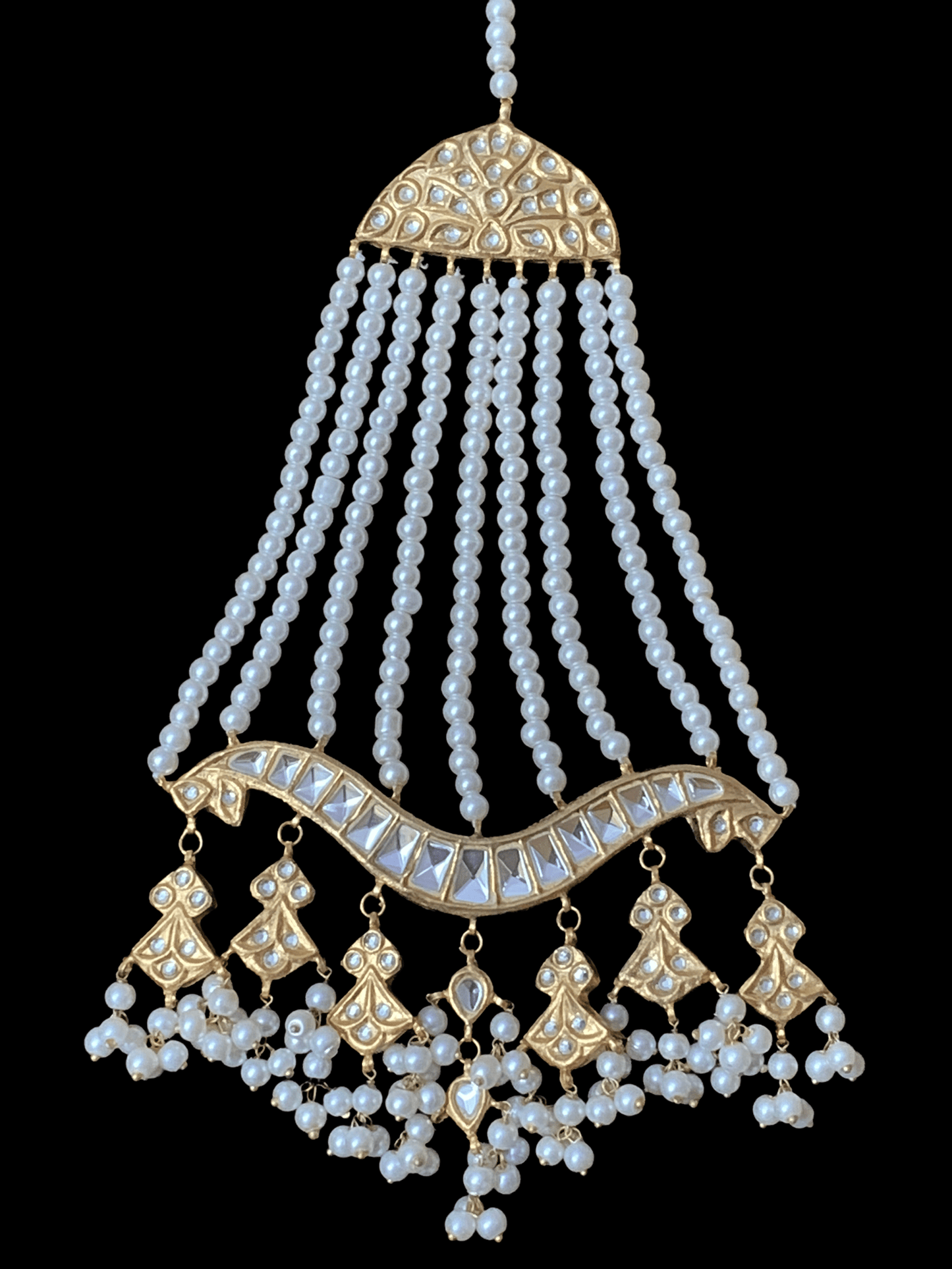 JTK23 Hiba kundan jhoomar tika in pearls ( READY TO SHIP  )