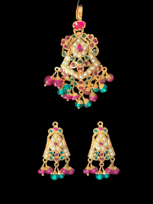 Gold plated silver pendant set in ruby emerald ( SHIPS IN 5 WEEKS  )