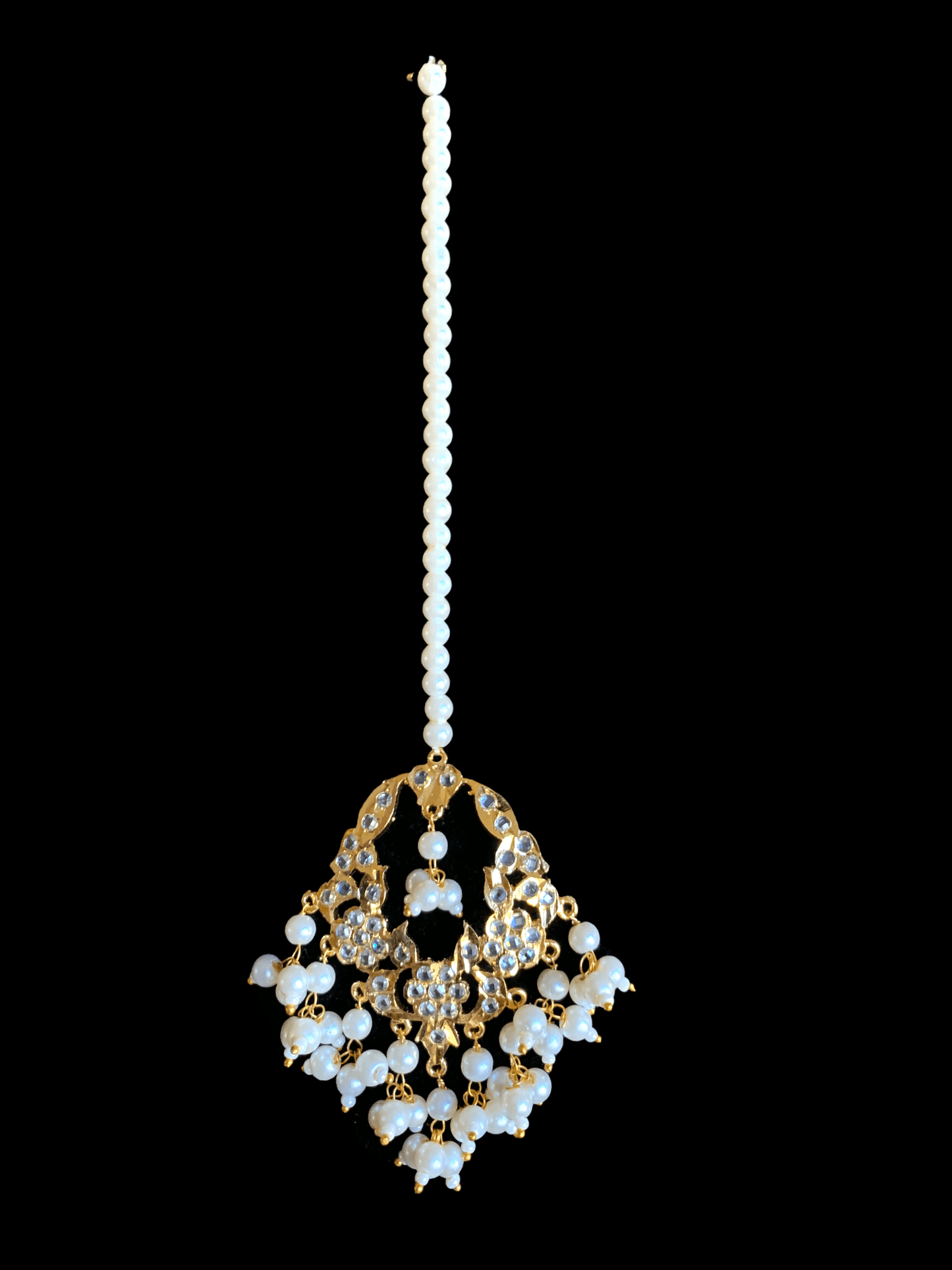 DJET33 Madhuri earrings tika set in pearls  ( SHIPS IN 3 WEEKS )