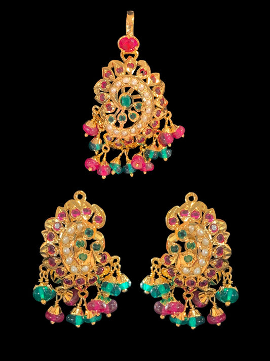 Gold plated silver pendant set in ruby emerald ( SHIPS IN 5 WEEKS )