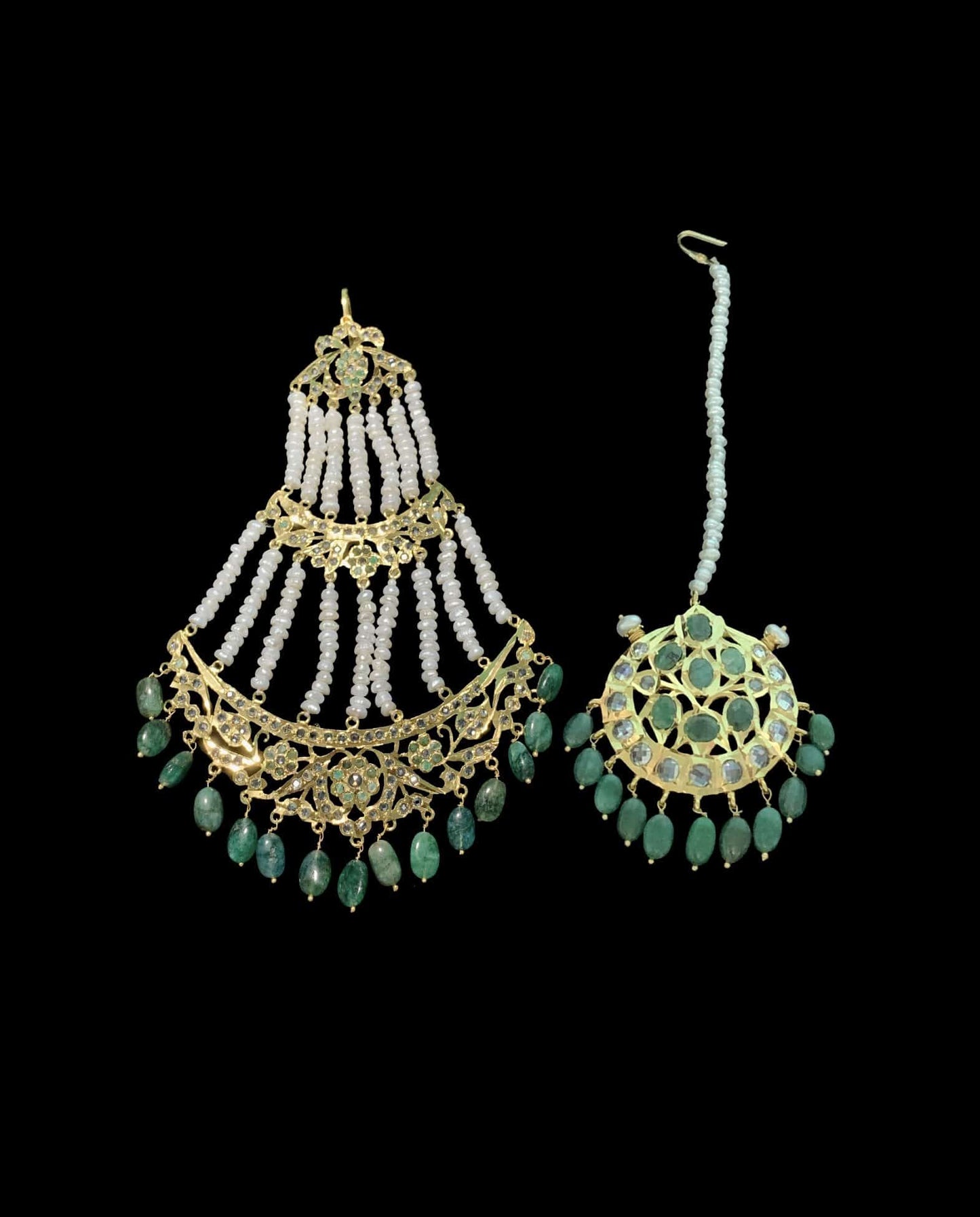 Insia bridal jadavi lacha satlada set in emeralds , ( SHIPS IN 4 WEEK )
