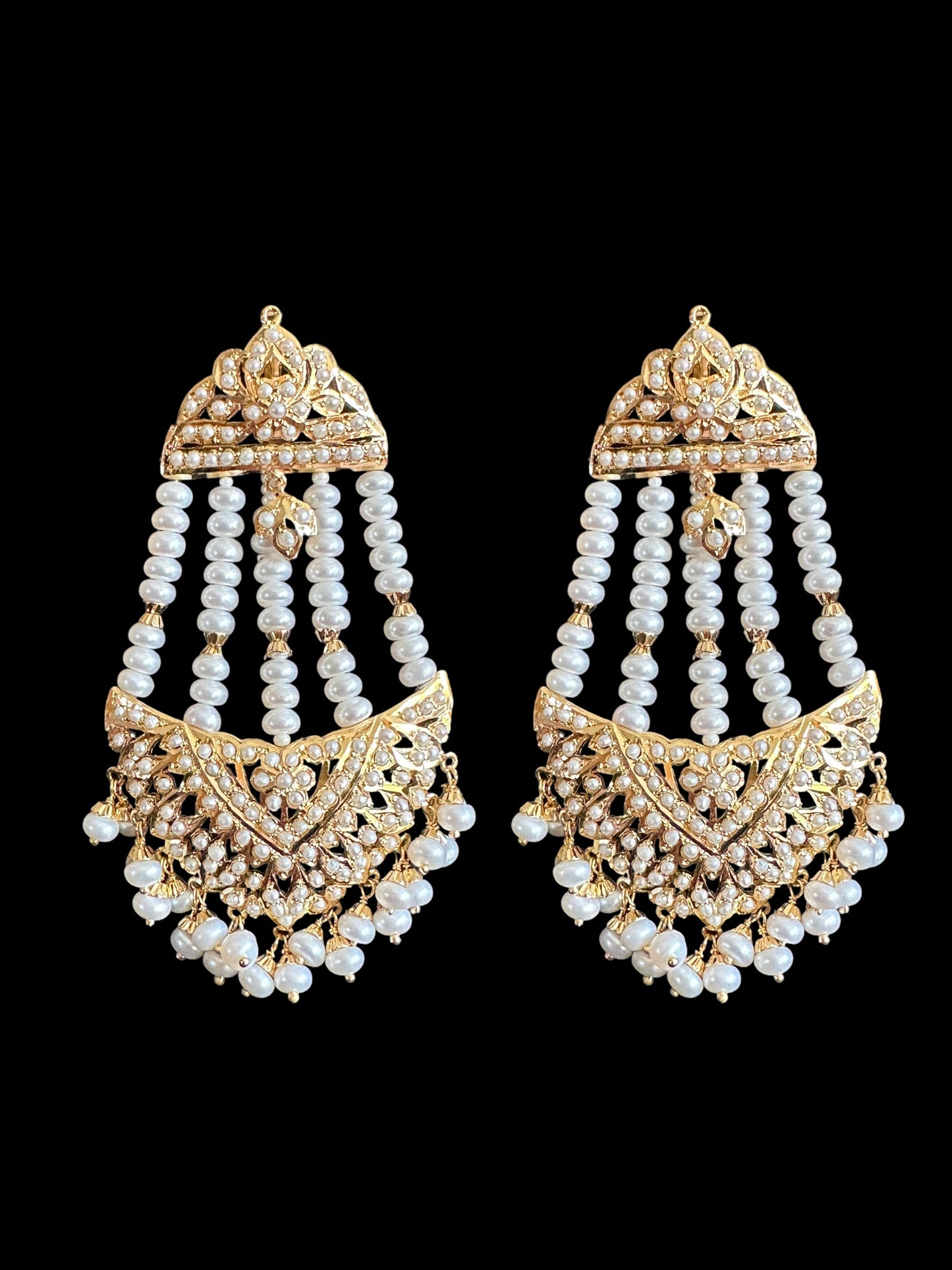 Fresh water pearl jhoomar earrings in gold plated silver ( SHIPS IN 5 WEEKS )