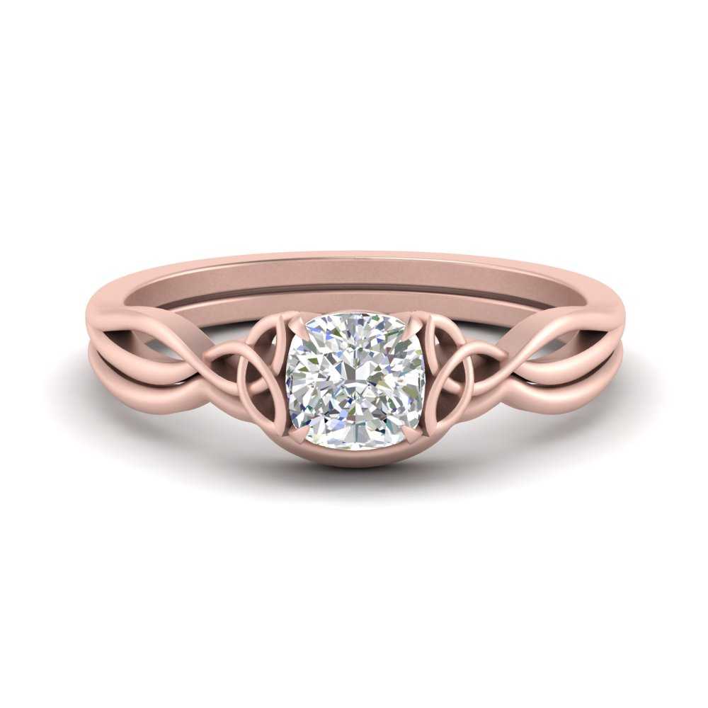 Cushion Cut Infinity Celtic Solitaire Wedding Set