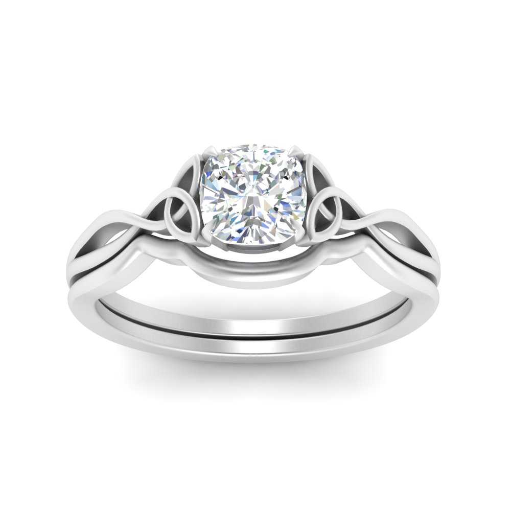 Cushion Cut Infinity Celtic Solitaire Wedding Set