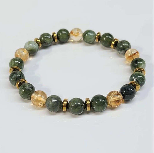 Jade & Citrine Round Bead Bracelet 8mm - Creating Wealth