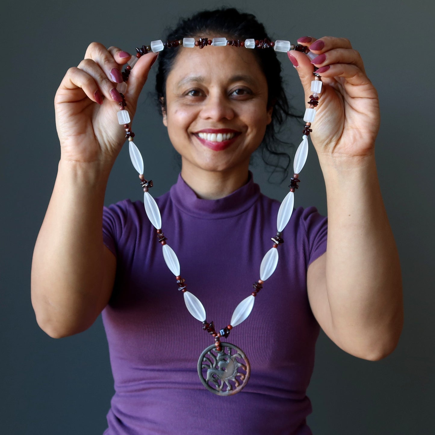 Crystal Necklace Dragon Medallion Garnet Agate Jasper