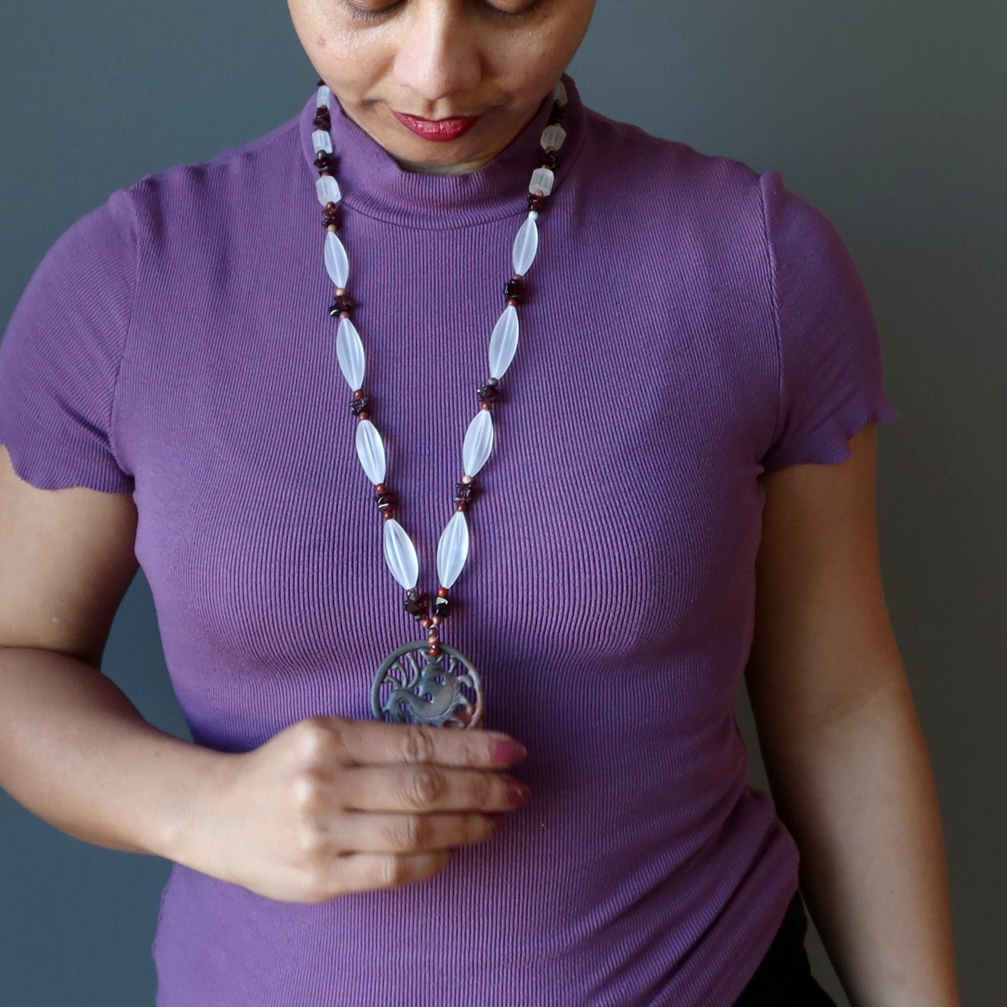 Crystal Necklace Dragon Medallion Garnet Agate Jasper