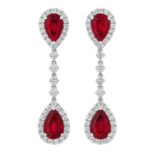 Handmade 18K White Gold Ruby Drop Earrings, 2.69ct