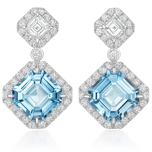 Handmade 18K White Gold Aquamarine Earrings, 8.37ct