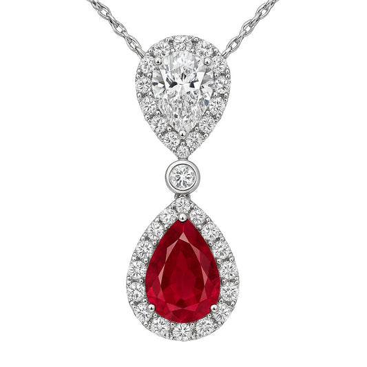 Handmade 18K White Gold Ruby and Pearl Pendant, 8-9mm, 2.02ct