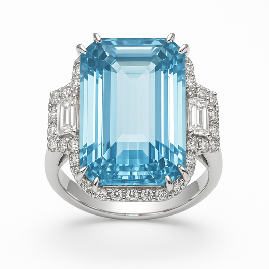 Handmade 18K White Gold Aquamarine Ring, 8.61ct