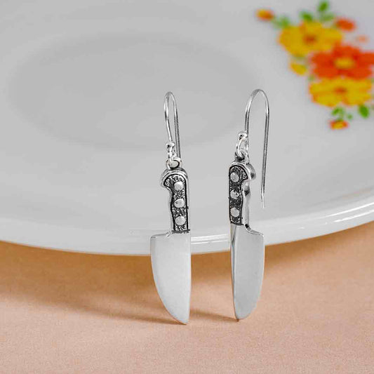Sterling Silver Kitchen Knife Dangle Earrings – Edgy Handmade Statement Jewelry
