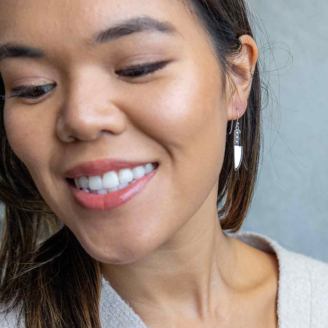 Sterling Silver Kitchen Knife Dangle Earrings – Edgy Handmade Statement Jewelry
