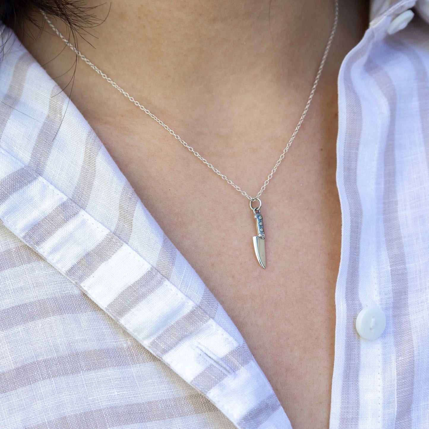 Chef's Knife Charm - Kitchen Cooking Pendant - Sterling Silver Necklace - Handmade Jewelry