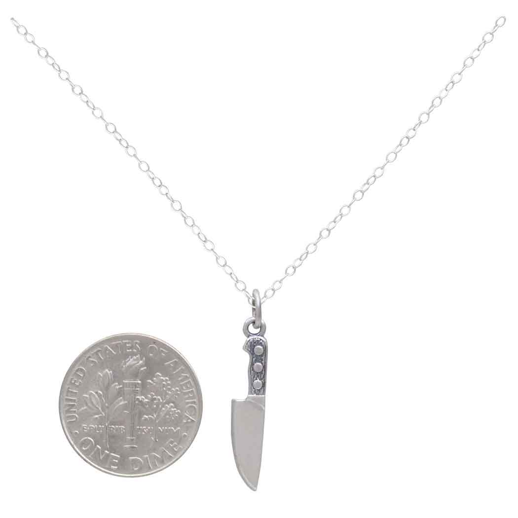 Chef's Knife Charm - Kitchen Cooking Pendant - Sterling Silver Necklace - Handmade Jewelry