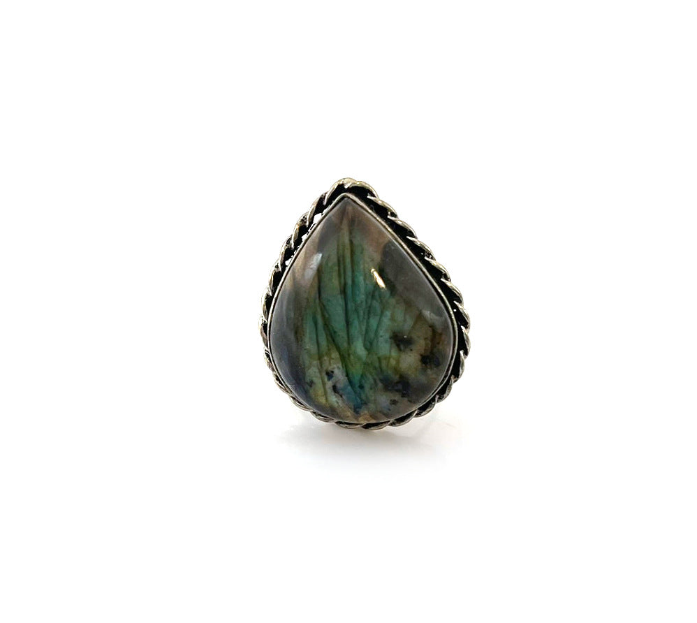 One of a Kind Chunky Labradorite Ring – Sterling Silver Size 8.5 Statement Gemstone