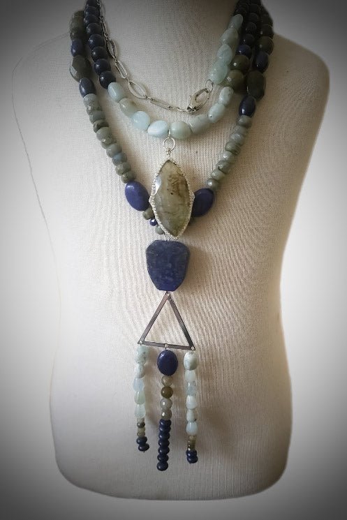 Labradorite and Lapis Lazuli Chunky Statement Necklace