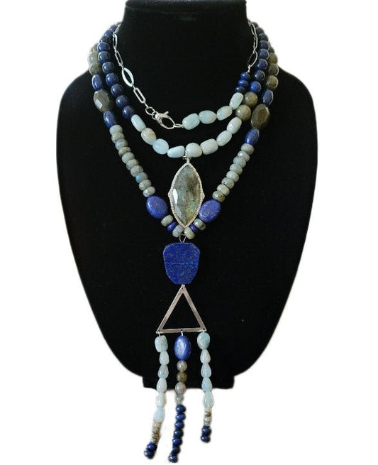 Labradorite and Lapis Lazuli Chunky Statement Necklace