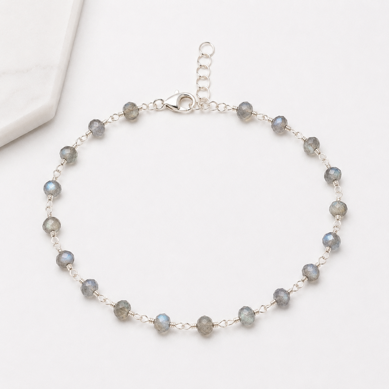 Labradorite Wire Wrapped Sterling Silver Bracelet