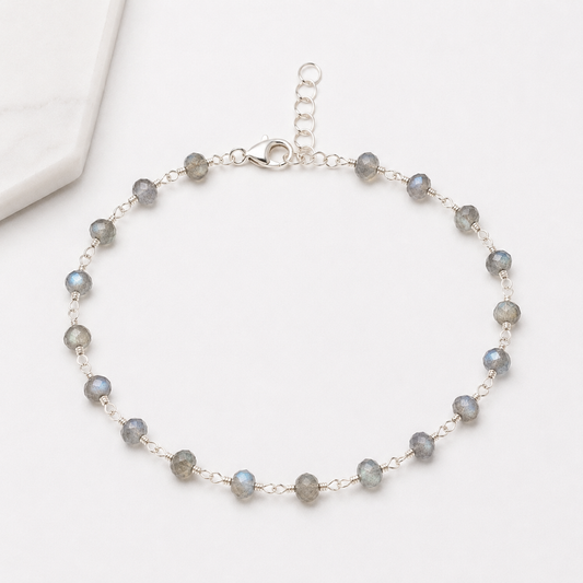Labradorite Wire Wrapped Sterling Silver Bracelet