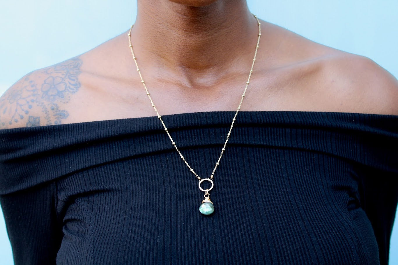 Labradorite Halo Satellite 14k Gold Filled Necklace