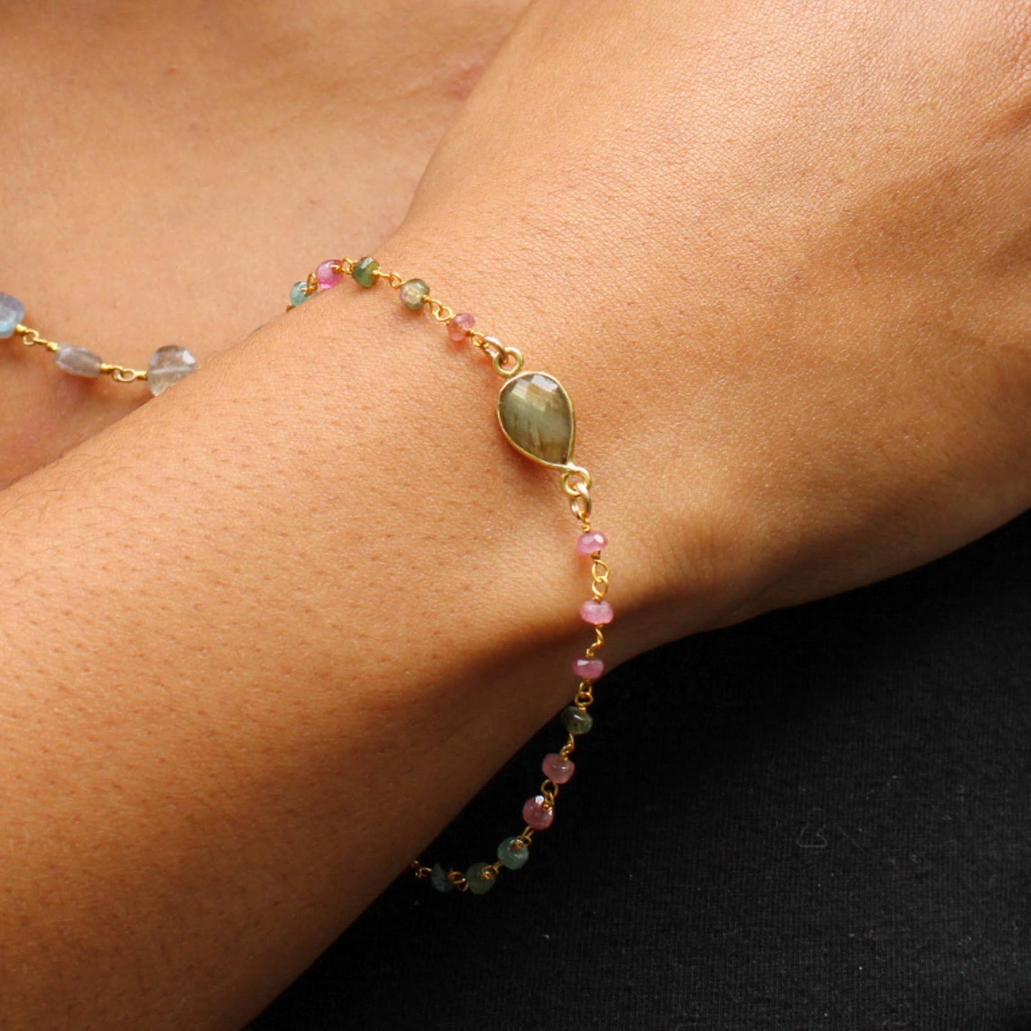 Labradorite and Tourmaline Gold Bracelet